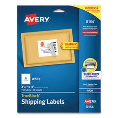 Avery® Shipping Labels w/ TrueBlock Technology, Inkjet Printers, 3.33 x 4, White, 6/Sheet, 25 Sheets/Pack