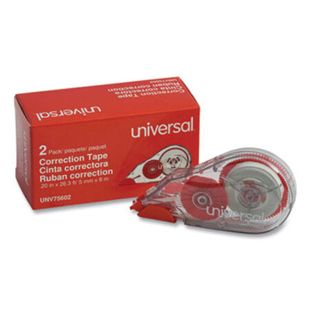 Universal® Correction Tape Dispenser, Non-Refillable, 1/5" x 315", 2/Pack