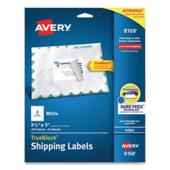 Avery® Shipping Labels w/ TrueBlock Technology, Inkjet Printers, 3.5 x 5, White, 4/Sheet, 25 Sheets/Pack