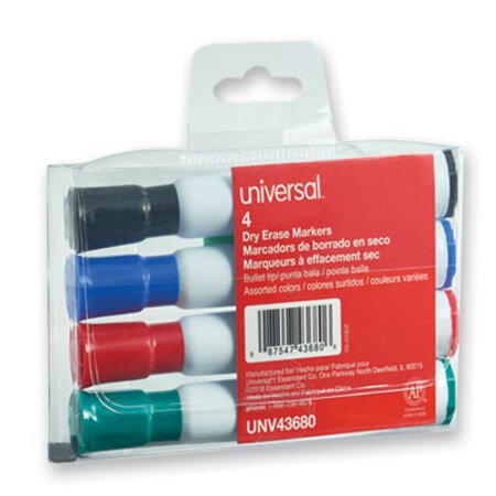 Universal™ Dry Erase Marker, Medium Bullet Tip, Assorted Colors, 4/Set