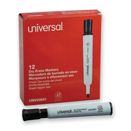 Universal™ Dry Erase Marker, Broad Chisel Tip, Black, Dozen
