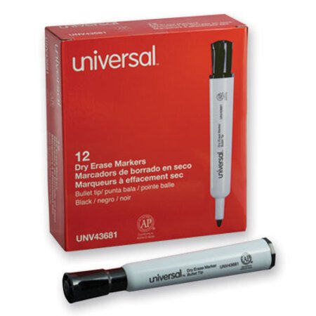Universal™ Dry Erase Marker, Medium Bullet Tip, Black, Dozen