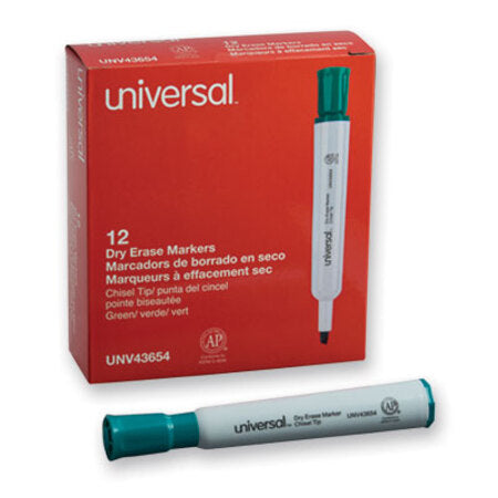 Universal™ Dry Erase Marker, Broad Chisel Tip, Green, Dozen