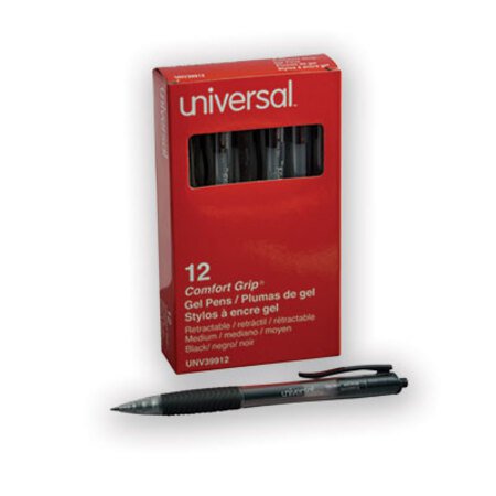 Universal™ Comfort Grip Retractable Gel Pen, 0.7mm, Black Ink, Smoke Barrel, Dozen