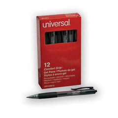 Universal™ Comfort Grip Retractable Gel Pen, 0.7mm, Black Ink, Smoke Barrel, Dozen