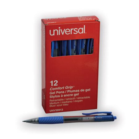 Universal™ Comfort Grip Retractable Gel Pen, 0.7mm, Blue Ink, Translucent Blue Barrel, Dozen