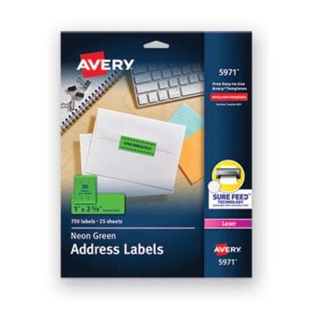 Avery® High-Visibility Permanent Laser ID Labels, 1 x 2 5/8, Neon Green, 750/Pack