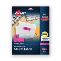 Avery® High-Visibility Permanent Laser ID Labels, 1 x 2 5/8, Neon Magenta, 750/Pack