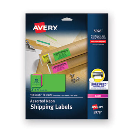 Avery® High-Visibility Permanent Laser ID Labels, 2 x 4, Asst. Neon, 150/Pack