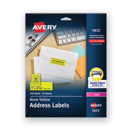 Avery® High-Visibility Permanent Laser ID Labels, 1 x 2 5/8, Neon Yellow, 750/Pack