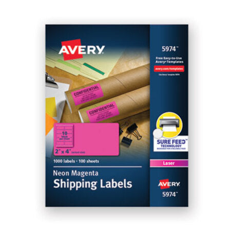 Avery® High-Visibility Permanent Laser ID Labels, 2 x 4, Neon Magenta, 1000/Box