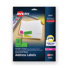 Avery® High-Visibility Permanent Laser ID Labels, 1 x 2 5/8, Asst. Neon, 450/Pack