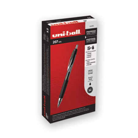 uni-ball® Signo 207 Retractable Gel Pen, Micro 0.5 mm, Black Ink, Smoke/Black Barrel, Dozen