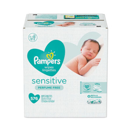 Pampers® Sensitive Baby Wipes, White, Cotton, Unscented, 72/Pack, 8 Packs/Carton