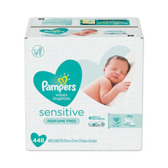 Pampers® Sensitive Baby Wipes, White, Cotton, Unscented, 64/Pouch, 7 Pouches/Carton