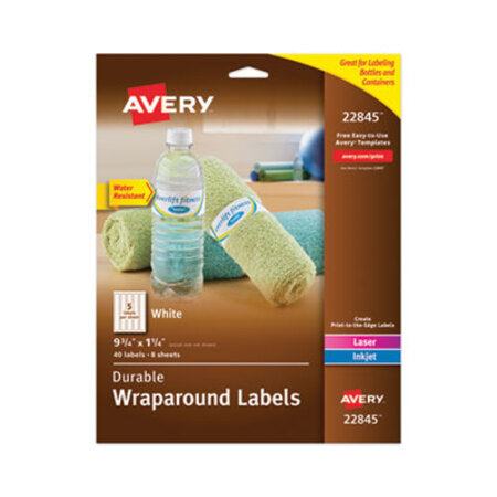 Avery® Water-Resistant Wraparound Labels w/ Sure Feed, 9 3/4 x 1 1/4, White, 40/Pack