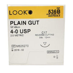 Suture with Needle LOOK® Absorbable Uncoated Undyed Suture Plain Gut Size 5 - 0 18 Inch Suture 1-Needle 19 mm Length 3/8 Circle Reverse Cutting Needle