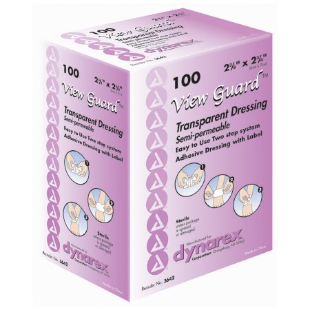 Dynarex Transparent Film Dressing View Guard™ Rectangle 2-3/8 X 2-3/4 Inch 2 Tab Delivery Without Label Sterile