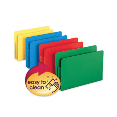 Smead® Poly Drop Front File Pockets, 3.5" Expansion, 4 Sections, Legal Size, Assorted, 4/Box