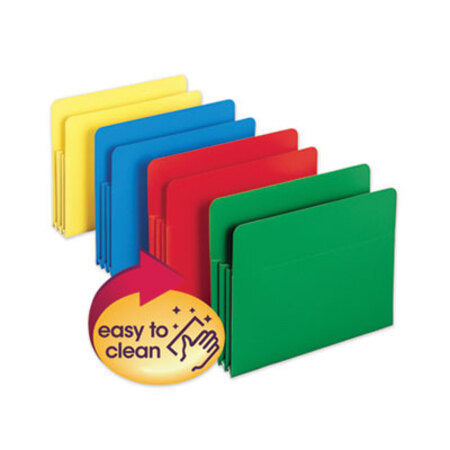 Smead® Poly Drop Front File Pockets, 3.5" Expansion, 4 Sections, Letter Size, Assorted, 4/Box