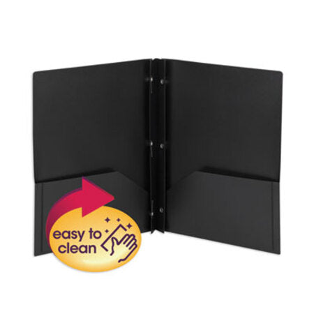 Smead® Poly Two-Pocket Folder w/Fasteners, 11 x 8.5, Black, 25/Box