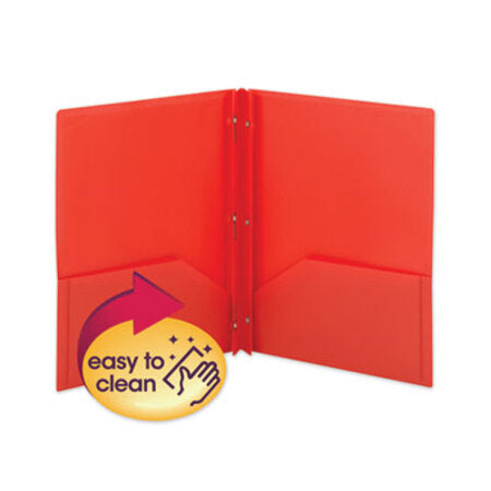 Smead® Poly Two-Pocket Folder w/Fasteners, 11 x 8 1/2, Red, 25/Box