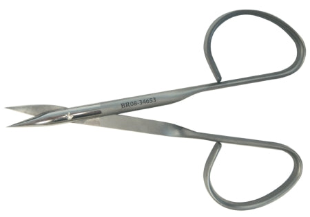 BR Surgical Operating Scissors BR Surgical Gradle 3-3/4 Inch Length Surgical Grade Stainless Steel NonSterile Ribbon Style Finger Ring Handle Slightly Curved Sharp Tip / Sharp Tip - M-671794-4080 - Each