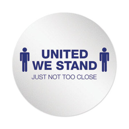 Deflecto® Personal Spacing Discs, United We Stand, 20" dia, White/Blue, 6/Pack