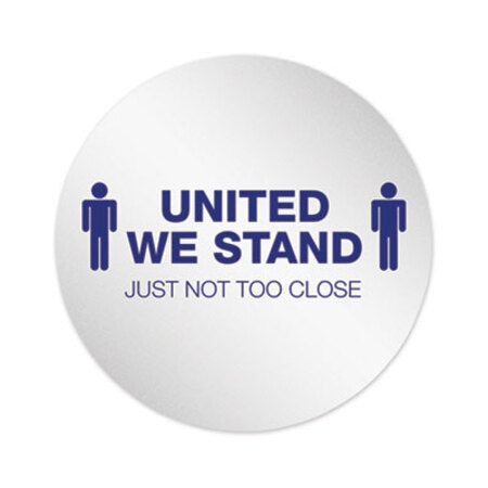 Deflecto® Personal Spacing Discs, United We Stand, 20" dia, White/Blue, 50/Carton