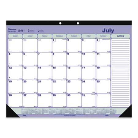 Blueline® Academic Desk Pad Calendar, 21.25 x 16, White/Blue/Green, 2021-2022