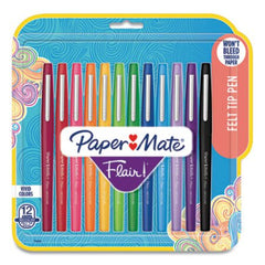 Paper Mate® Point Guard Flair Stick Porous Point Pen, Medium 0.7mm, Assorted Ink/Barrel, 12/Set