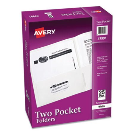 Avery® Two-Pocket Folder, 40-Sheet Capacity, White, 25/Box