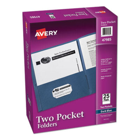 Avery® Two-Pocket Folder, 40-Sheet Capacity, Dark Blue, 25/Box