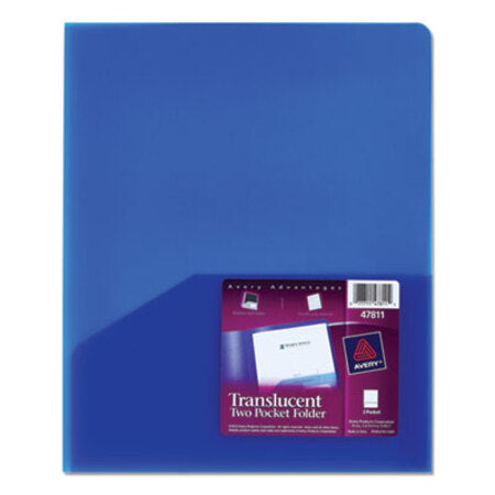 Avery® Plastic Two-Pocket Folder, 20-Sheet Capacity, Translucent Blue