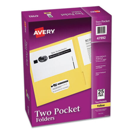 Avery® Two-Pocket Folder, 40-Sheet Capacity, Yellow, 25/Box