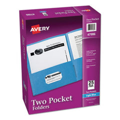 Avery® Two-Pocket Folder, 40-Sheet Capacity, Light Blue, 25/Box