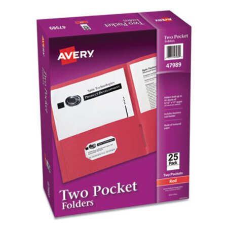 Avery® Two-Pocket Folder, 40-Sheet Capacity, Red, 25/Box