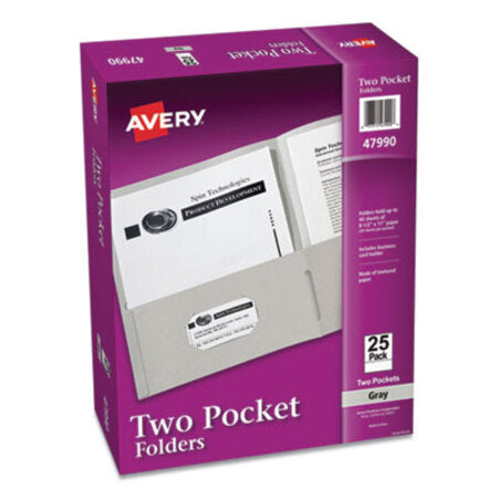 Avery® Two-Pocket Folder, 40-Sheet Capacity, Gray, 25/Box