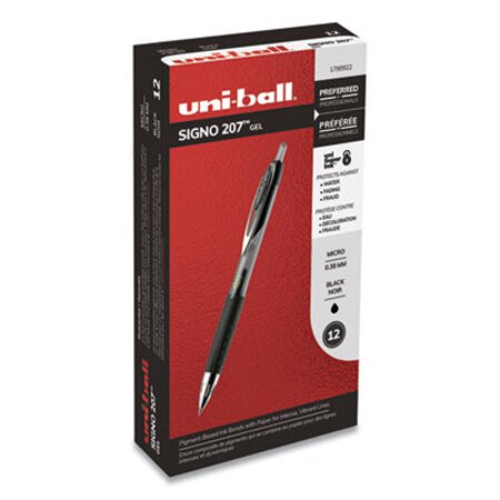 uni-ball® 207 Signo Gel Ultra Micro Retractable Gel Pen, 0.38mm, Black Ink, Smoke Barrel