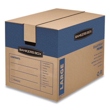 Bankers Box® SmoothMove Prime Moving and Storage Boxes, Regular Slotted Container (RSC), 24" x 18" x 18", Brown Kraft/Blue, 6/Carton