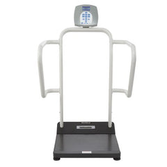 Health O Meter Floor Scale with Handrail Health O Meter® Digital LCD Display 1000 lbs. / 454 kg Capacity Black / White AC Adapter / Battery Operated