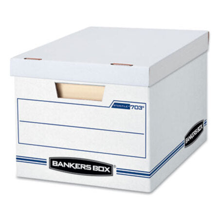 Bankers Box® STOR/FILE Basic-Duty Storage Boxes, Letter/Legal Files, 12.5" x 16.25" x 10.5", White/Blue, 4/Carton