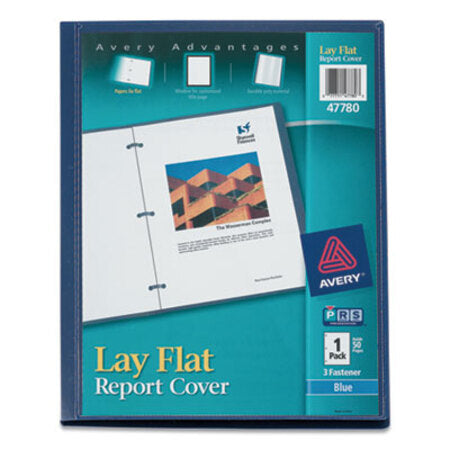 Avery® Lay Flat View Report Cover w/Flexible Fastener, Letter, 1/2" Cap, Clear/Blue