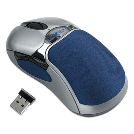 Fellowes® HD Precision Cordless Optical Five-Button Gel Mouse, 2.4 GHz Frequency/10.83 ft Range, Left/Right Hand Use, Blue/Silver