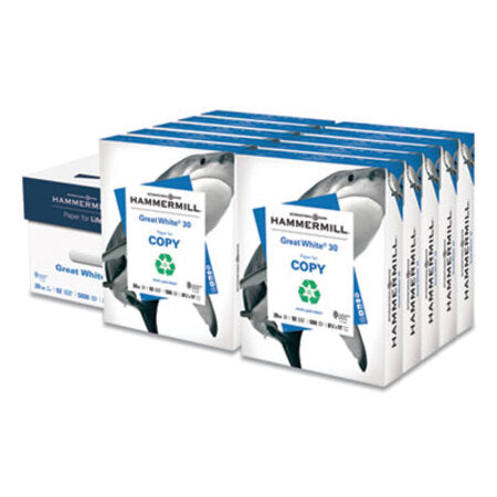 Hammermill® Great White 30 Recycled Print Paper, 92 Bright, 20lb, 8.5 x 11, White, 500 Sheets/Ream, 10 Reams/Carton