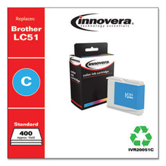 Innovera® Remanufactured Cyan Ink, Replacement for Brother LC51C, 400 Page-Yield