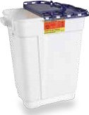 Becton Dickinson Pharmaceutical Waste Container Recykleen™ 23-1/2 H X 20 W X 14-3/4 D Inch 17 Gallon White Base / Blue Lid Vertical Entry Gasketed Hinged Lid