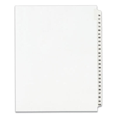 Avery® Preprinted Legal Exhibit Side Tab Index Dividers, Avery Style, 25-Tab, 76 to 100, 11 x 8.5, White, 1 Set, (1333)