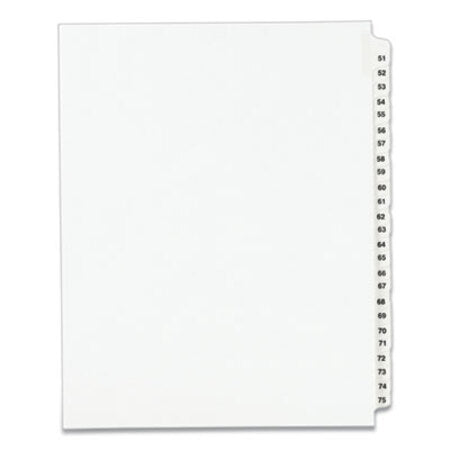 Avery® Preprinted Legal Exhibit Side Tab Index Dividers, Avery Style, 25-Tab, 51 to 75, 11 x 8.5, White, 1 Set, (1332)