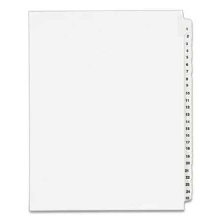 Avery® Preprinted Legal Exhibit Side Tab Index Dividers, Avery Style, 25-Tab, 1 to 25, 11 x 8.5, White, 1 Set, (1330)